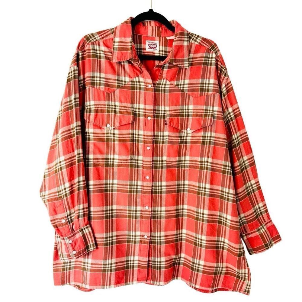 Levi Strauss XL western style plaid cotton flannel snap closure shirt shacket